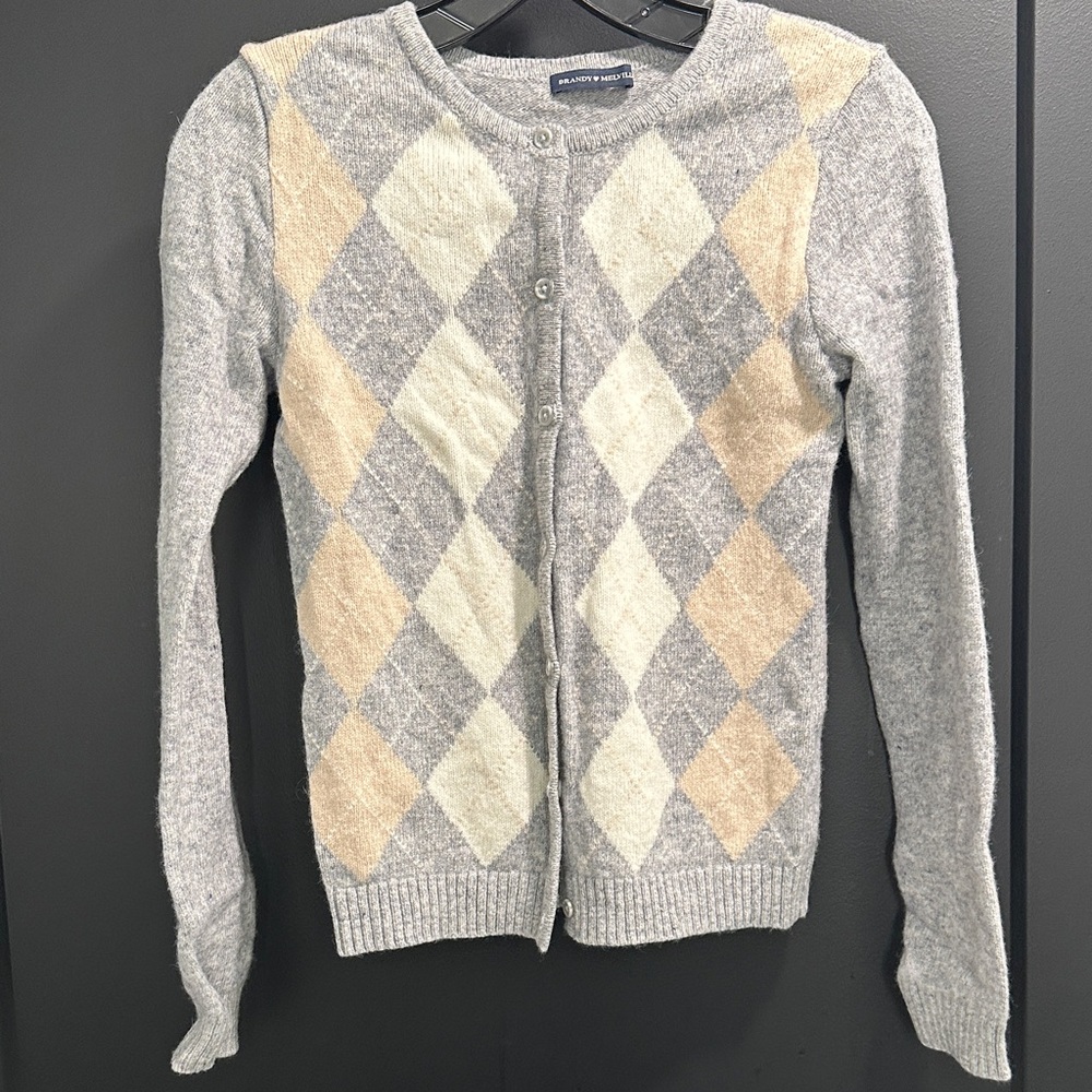Brandy Melville Gray and Beige Argyle Cardigan